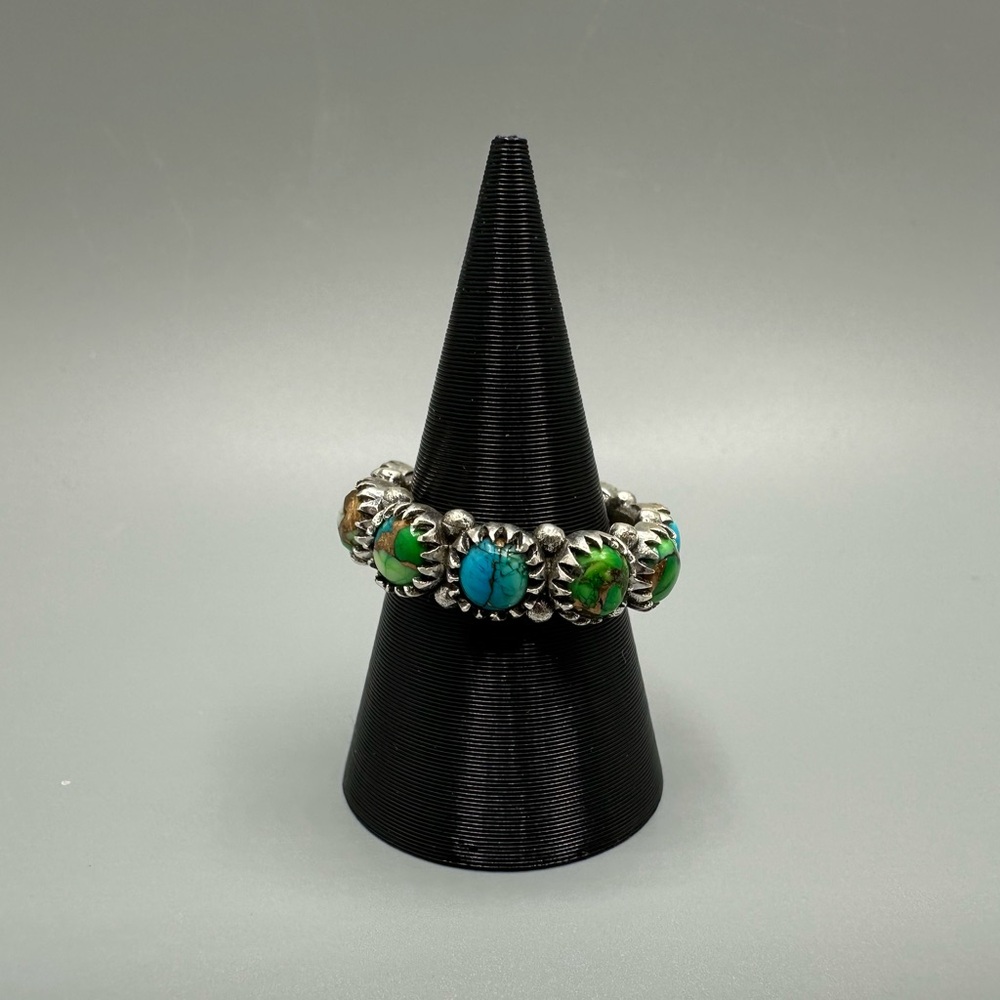 Peacock 🦚 Dahlia Turquoise Eternity Sterling Silver 925 Handmade Band Ring